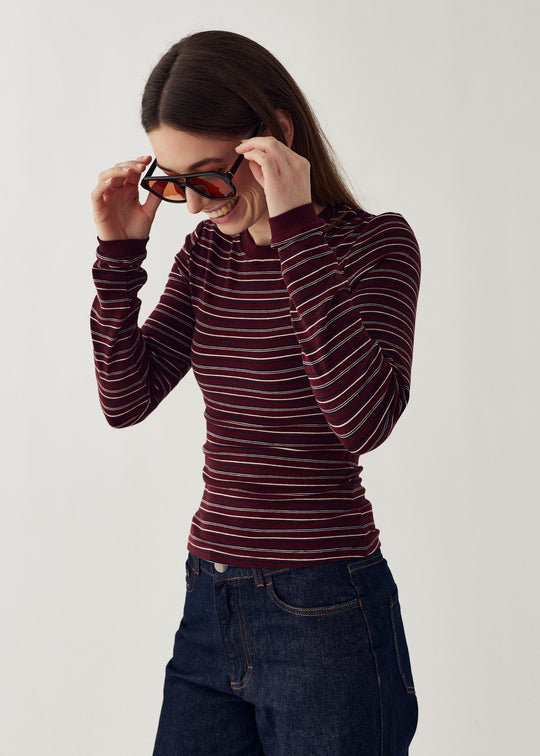 Noella N-Mykel LS Top Dizzy Burgundy Stripe