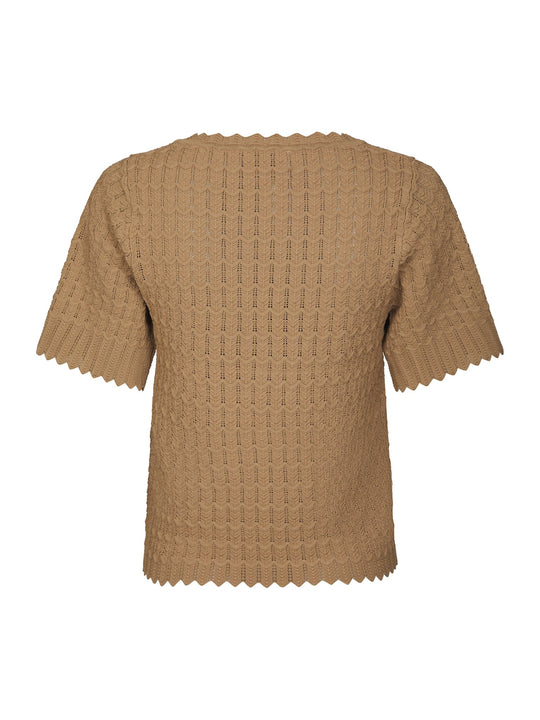 Neo Noir Meiko Fine Crochet Blouse Taupe