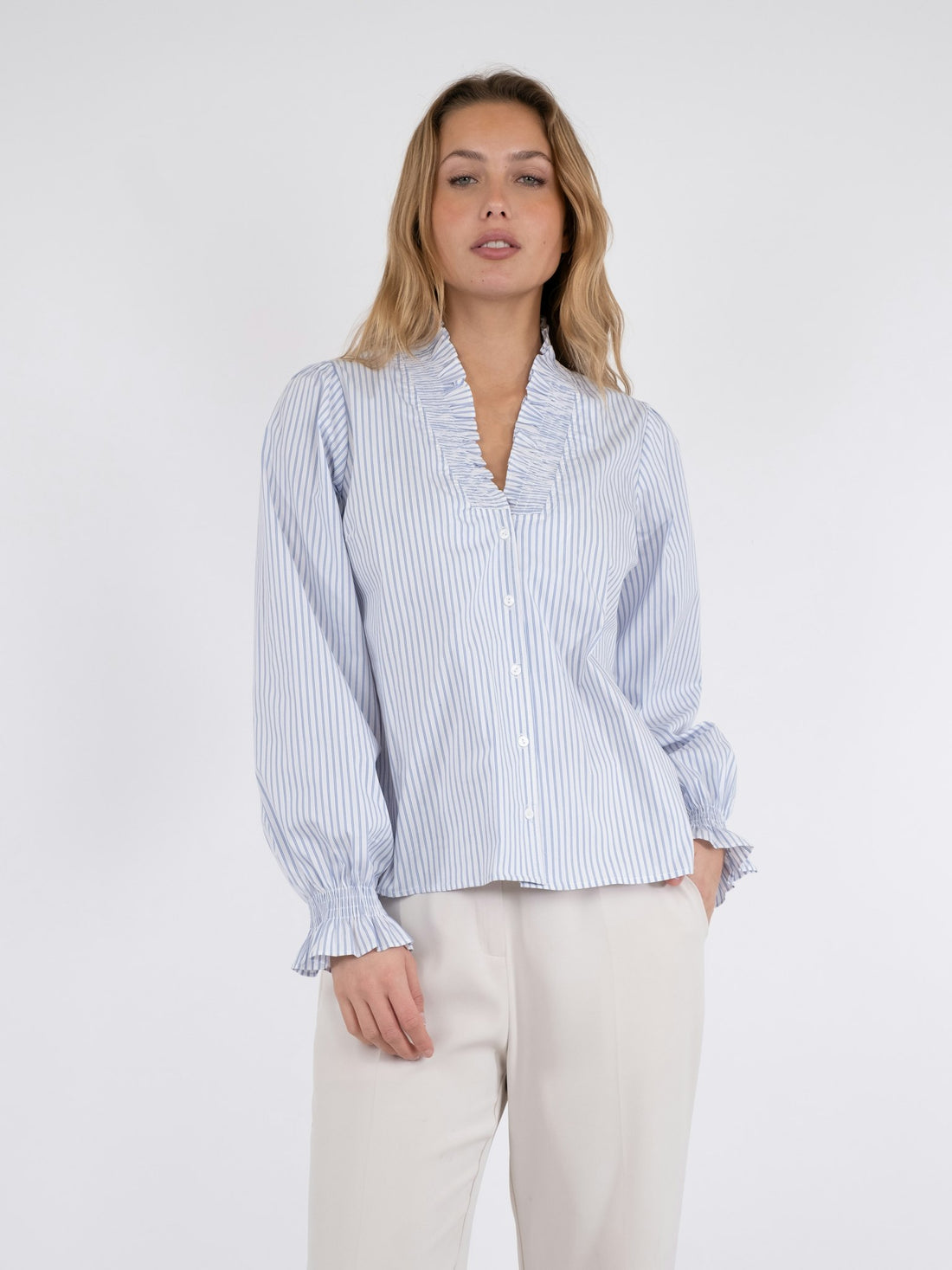 Neo Noir Brielle Stripe Shirt White Light Blue