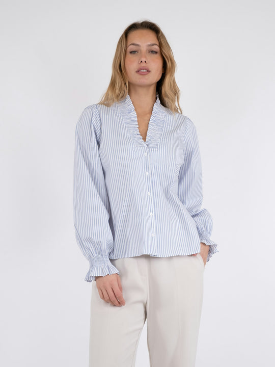 Neo Noir Brielle Stripe Shirt White Light Blue