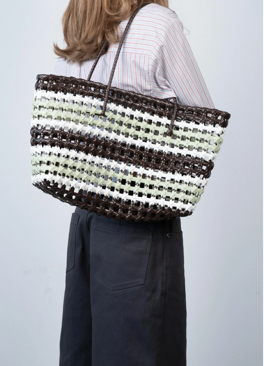 Sui Ava Kaya Woven Tote Big Brown Striped