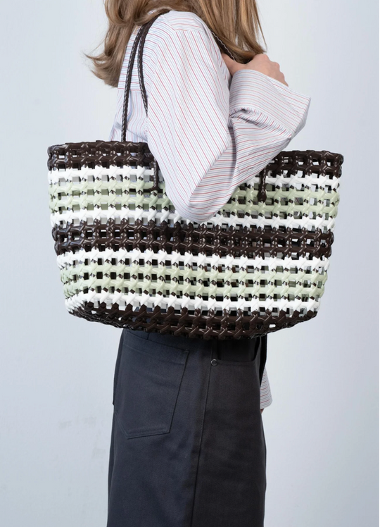 Sui Ava Kaya Woven Tote Big Brown Striped