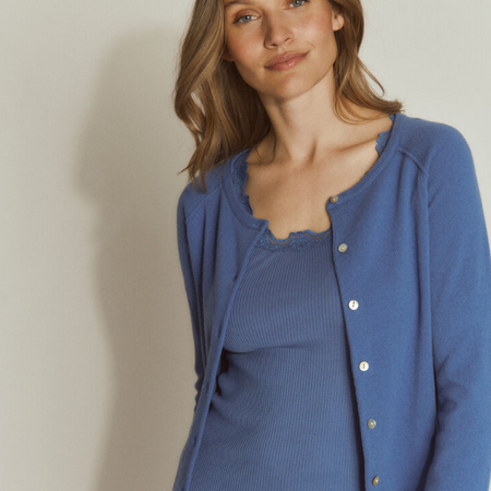 Rosemunde Laica Cashmere LS O-neck Raglan Cardigan Dutch Blue