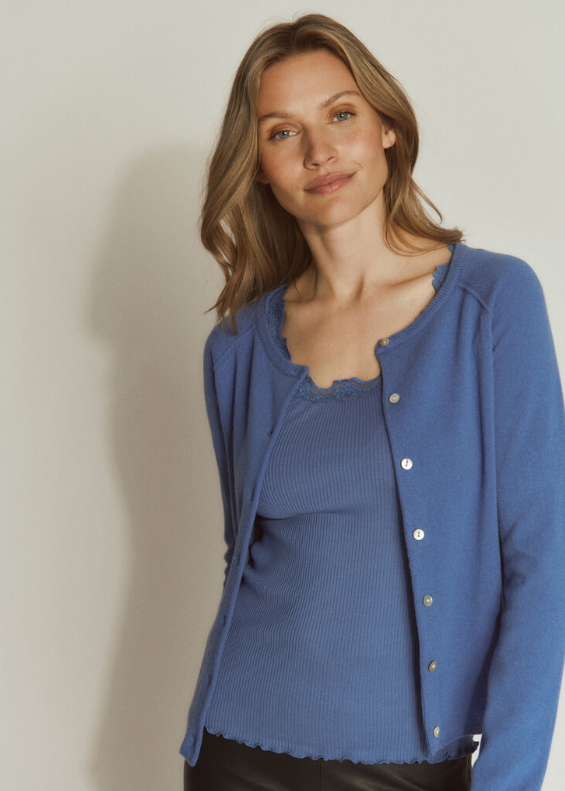 Rosemunde Laica Cashmere LS O-neck Raglan Cardigan Dutch Blue