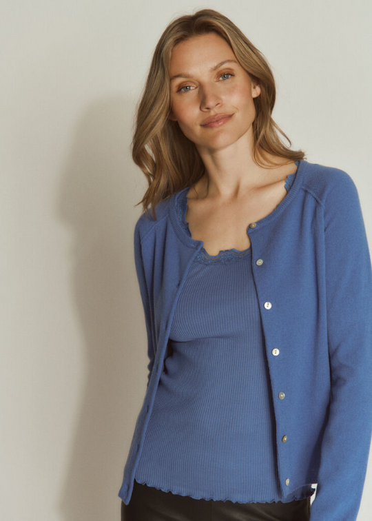 Rosemunde Laica Cashmere LS O-neck Raglan Cardigan Dutch Blue