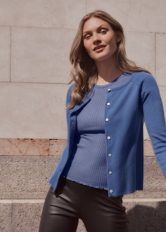 Rosemunde Laica Cashmere LS O-neck Raglan Cardigan Dutch Blue