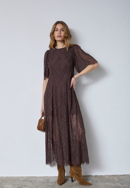 Co’Couture Leticc Lace Maxi Dress Dark Brown