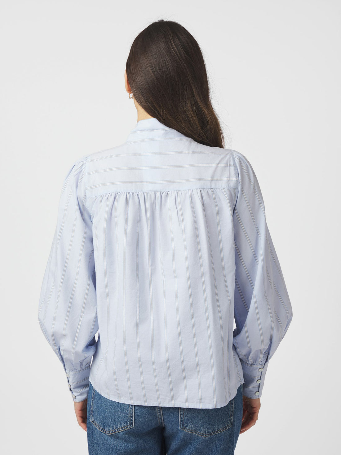 Neo Noir Jaz Bow Stripe Blouse Light Blue