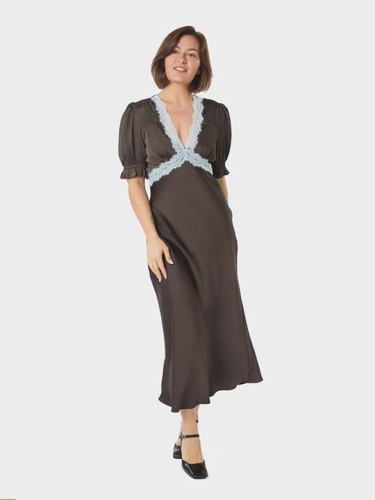 Neo Noir Vipe Lace Maxi Dress Dark Brown