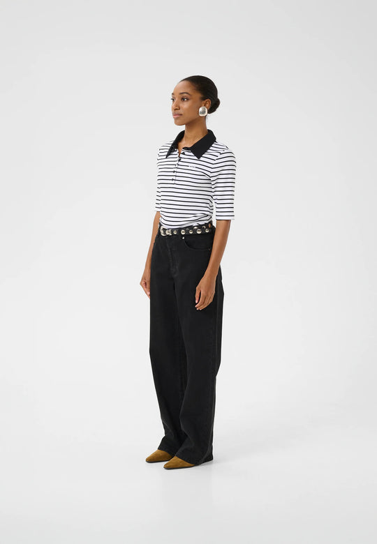 Gestuz GZdrew polo striped top Bright White Black striped