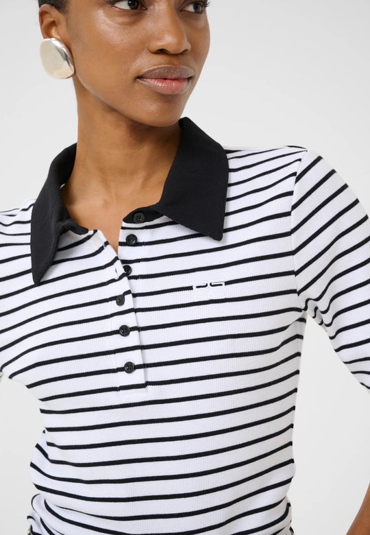 Gestuz GZdrew polo striped top Bright White Black striped
