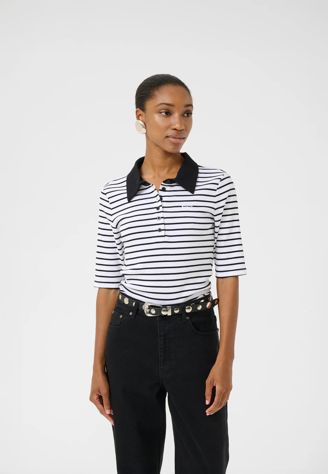 Gestuz GZdrew polo striped top Bright White Black striped