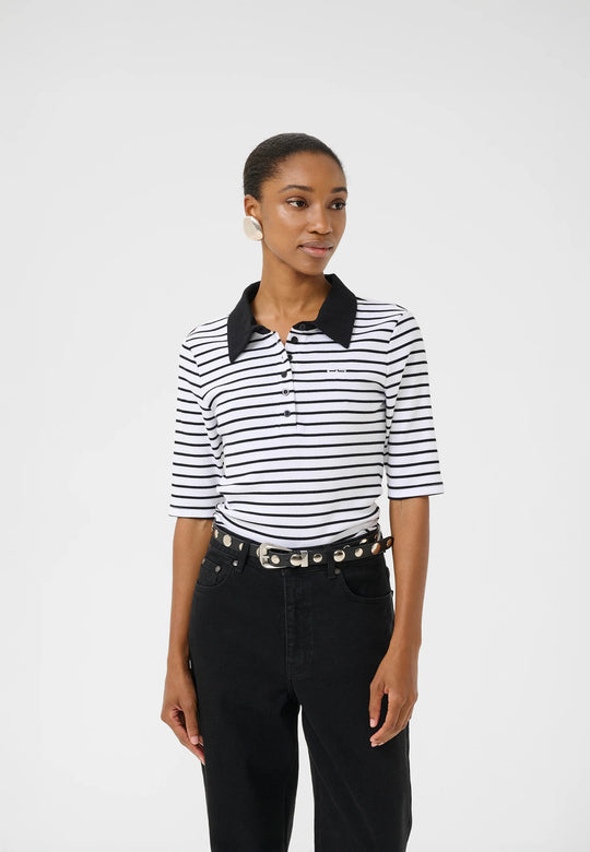 Gestuz GZdrew polo striped top Bright White Black striped