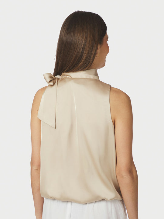 Neo Noir Veda Drapy Satin Top Dark Sand