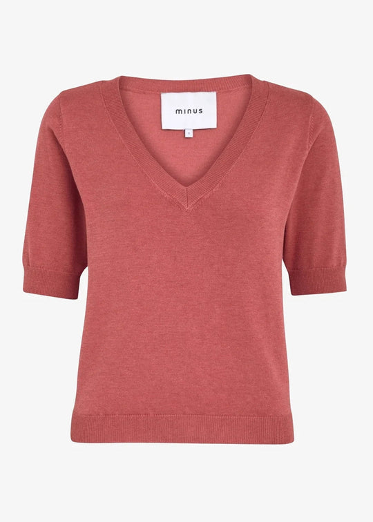MSMilla V-Neck Knit Tee 4201M Dusty Cedar Red Melange