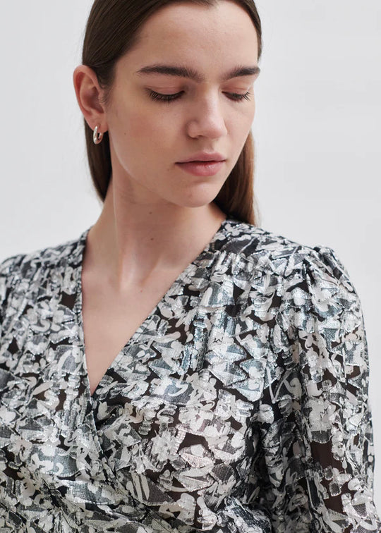 Second Female Doodle Wrap Blouse Black