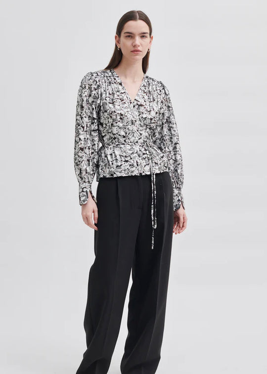 Second Female Doodle Wrap Blouse Black