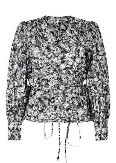 Second Female Doodle Wrap Blouse Black