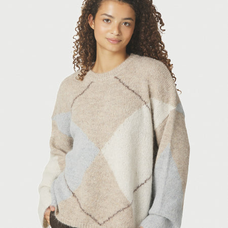 Neo Noir Inga Check Fluff Knit Blouse Beige Melange