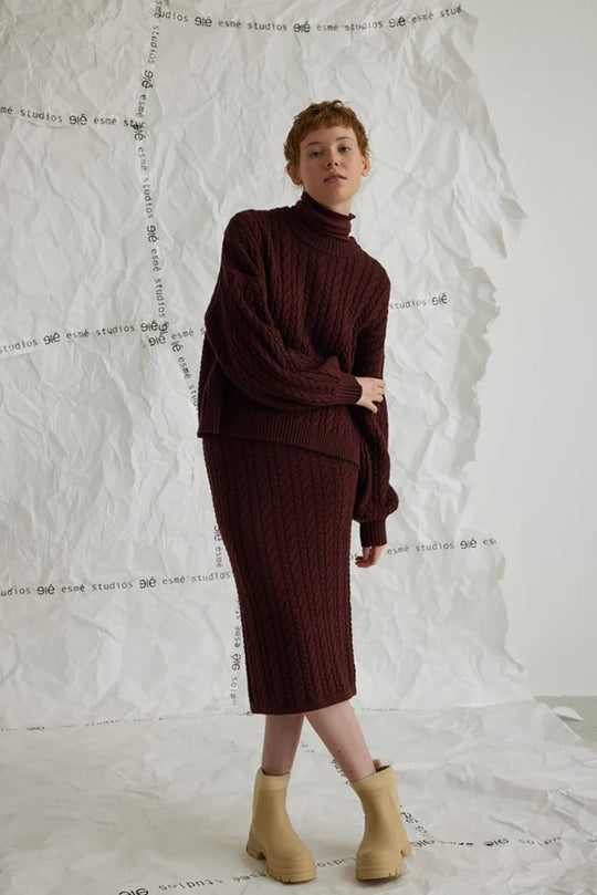 Esmé Studios Esbraidy Skirt Knit Bitter Chocolate (Bordeaux)