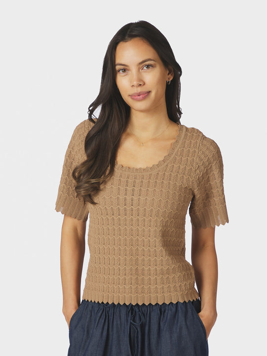 Neo Noir Meiko Fine Crochet Blouse Taupe
