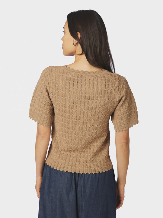 Neo Noir Meiko Fine Crochet Blouse Taupe