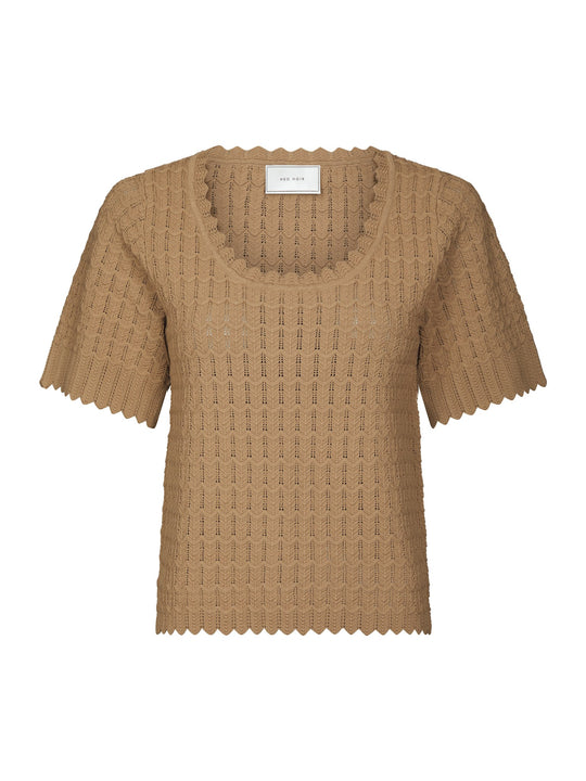 Neo Noir Meiko Fine Crochet Blouse Taupe