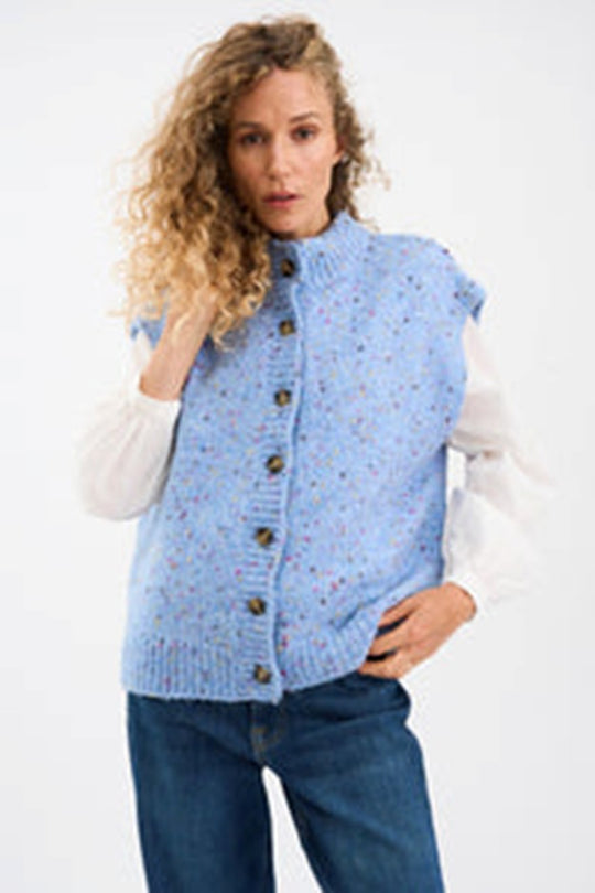 Pieszak PD-Holly Button High Neck Knit 550 Blue Mist