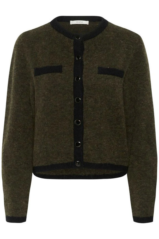 Gestuz GZalpha ls contrast cardigan Olive Mélange/Black