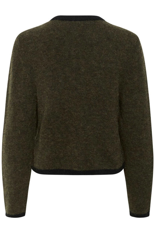 Gestuz GZalpha ls contrast cardigan Olive Mélange/Black