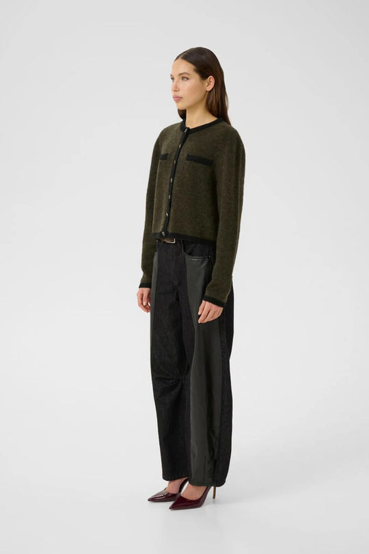 Gestuz GZalpha ls contrast cardigan Olive Mélange/Black