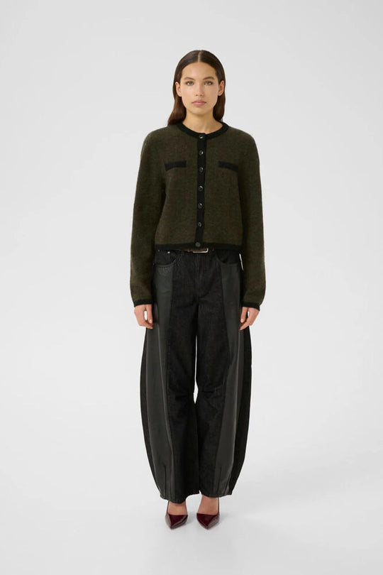 Gestuz GZalpha ls contrast cardigan Olive Mélange/Black