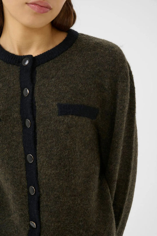 Gestuz GZalpha ls contrast cardigan Olive Mélange/Black