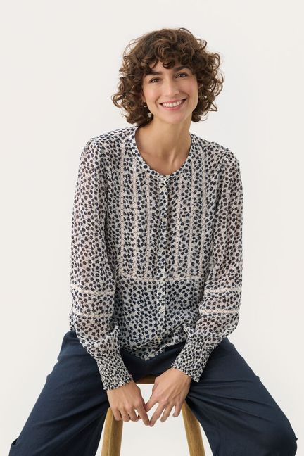 Part Two NesmaPW Shirt Navy Mini Grid Flower