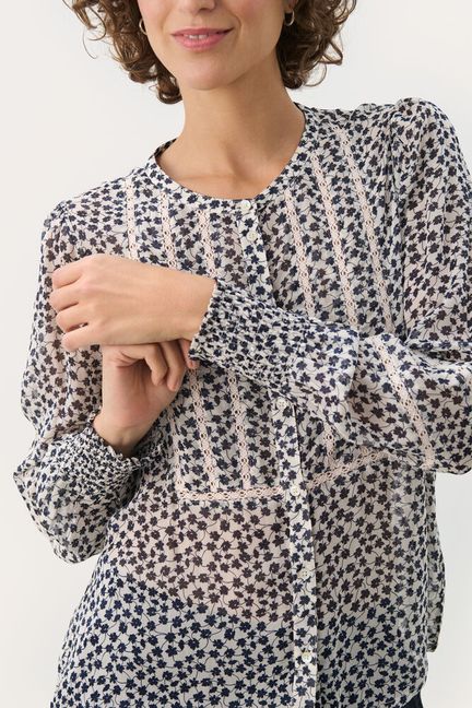 Part Two NesmaPW Shirt Navy Mini Grid Flower