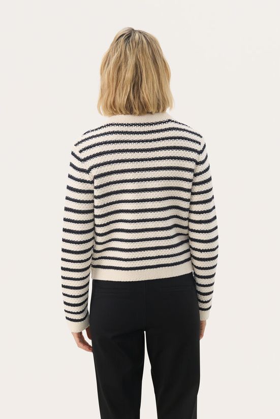 Part Two ElmiePW Cardigan off-white navy stripe