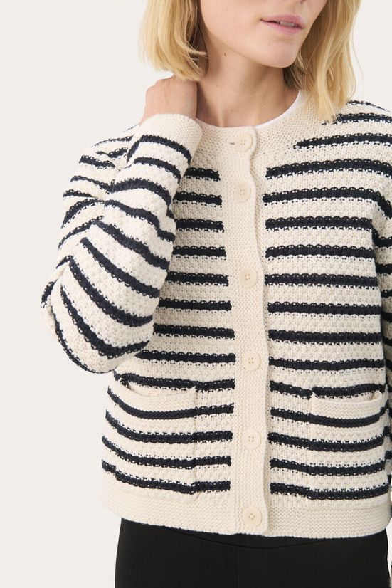 Part Two ElmiePW Cardigan off-white navy stripe