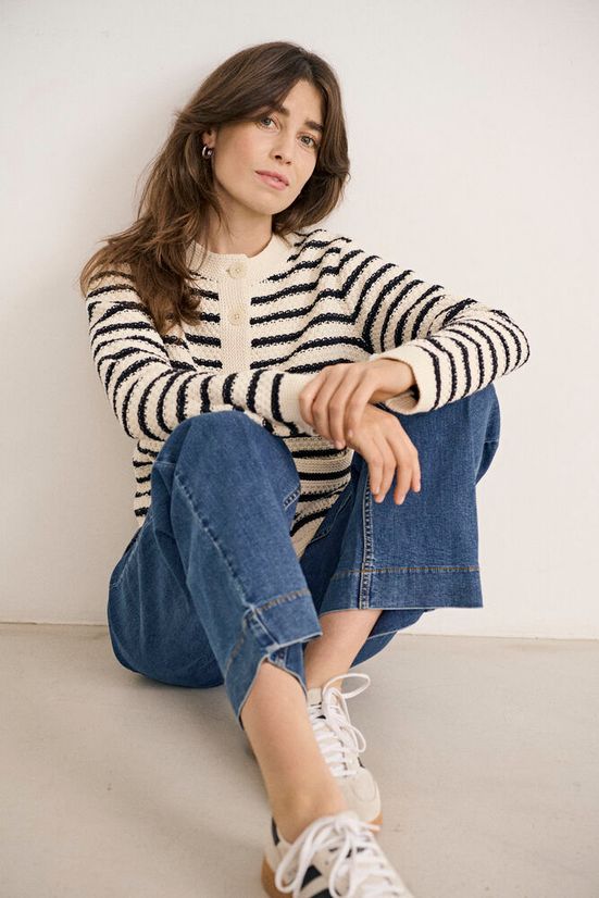 Part Two ElmiePW Cardigan off-white navy stripe