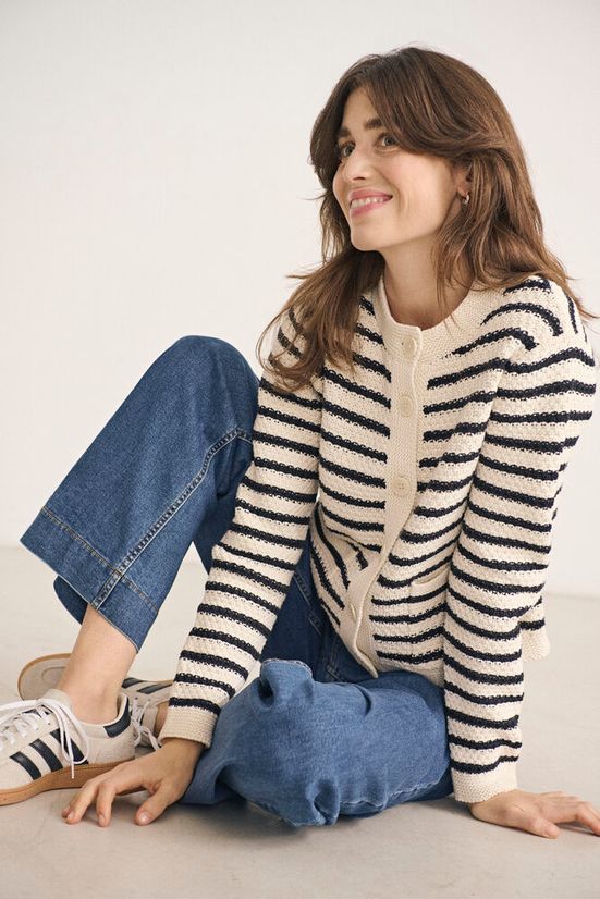 Part Two ElmiePW Cardigan off-white navy stripe