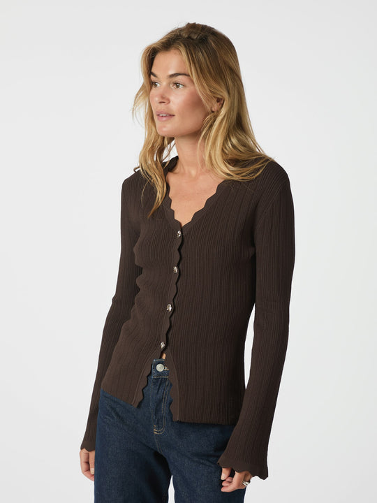 Neo Noir Clara Stitch Knit Blouse Dark Brown