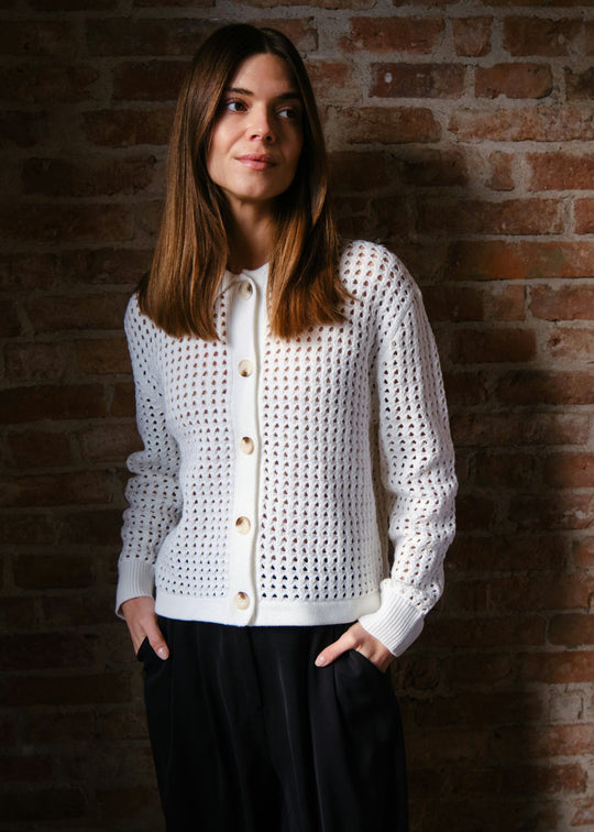 Neo Noir Laurana Crochet Cardigan Off White
