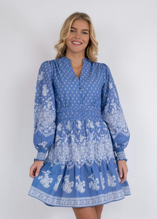 Neo Noir Malti Border Dress Dusty Blue