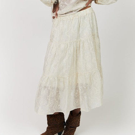 Lollys Laundry MorningLL Midi Skirt creme broderi anglaise