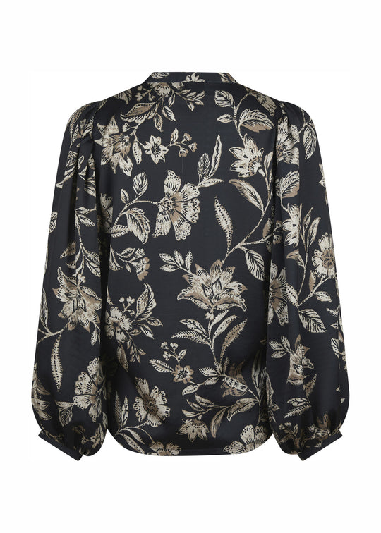 Neo Noir Nani Canvas Flower Blouse Dark Navy