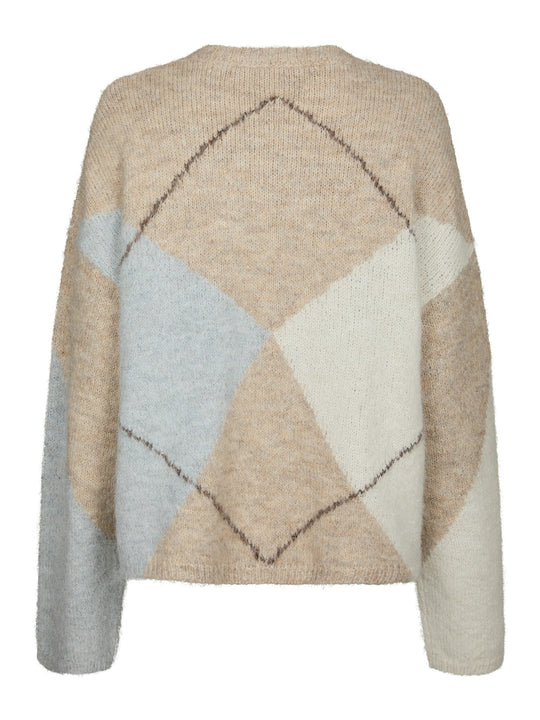 Neo Noir Inga Check Fluff Knit Blouse Beige Melange