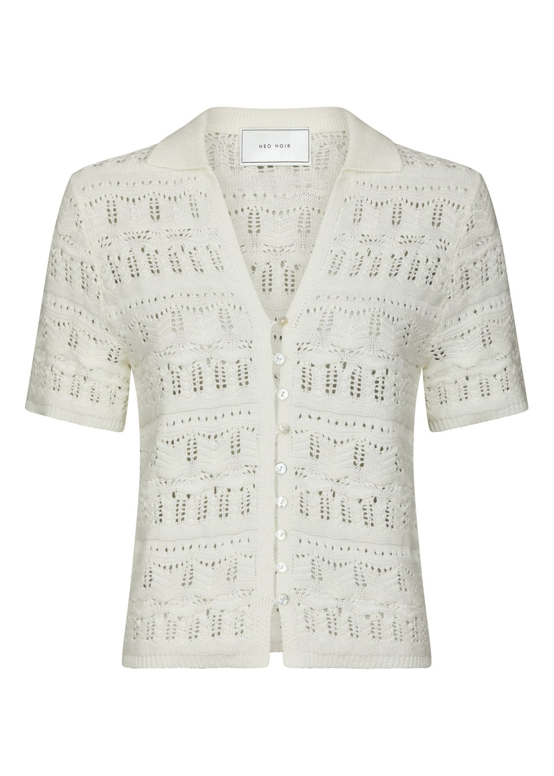 Neo Noir Marisini Stitch Polo Knit Top Off White