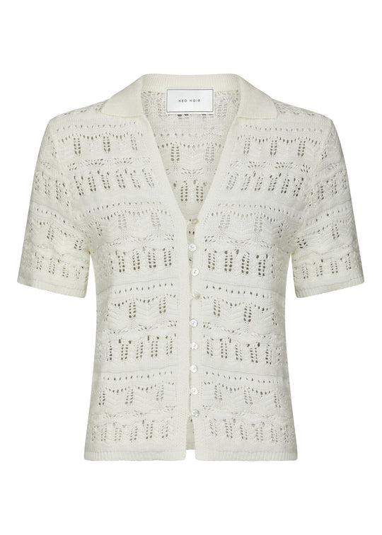 Neo Noir Marisini Stitch Polo Knit Top Off White