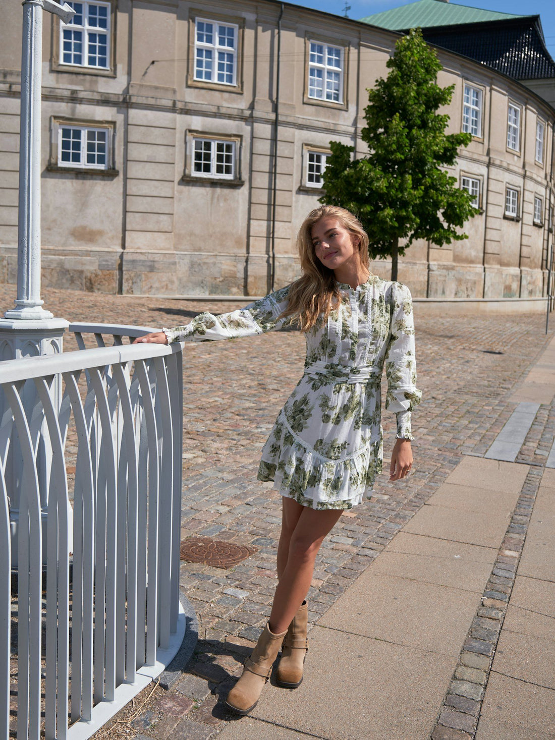 Neo Noir Roberta Flower Flow Dress Sage Green