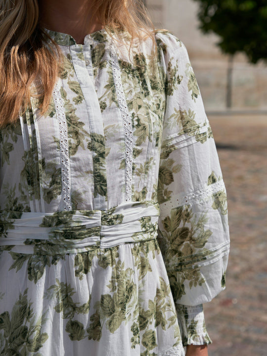 Neo Noir Roberta Flower Flow Dress Sage Green