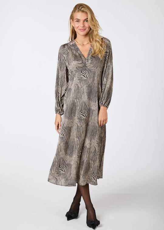 Neo Noir Isobel Floating Wave Dress Dark Sand